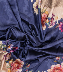 Purple Woven Synthetic Dola Silk Saree With Printed Floral Motifs