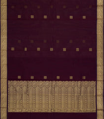 Dark Maroon Handloom Kanchi Cotton Saree With Kolam Buttas-KC1832