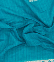 Turquoise Printed Synthetic Linen With Contrast Border-SY0287