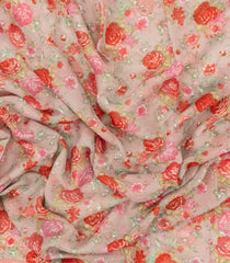 Grey Woven Pure Chiffon Silk Saree With Printed Floral Motifs