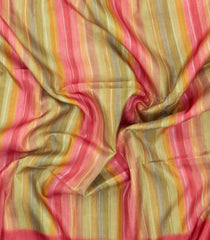 Peach Printed Synthetic Tussar Silk Saree With Multi Colour Stripes-SY0530