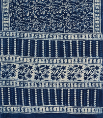 Indigo Woven Jaipur Cotton Saree With Printed Floral Vine Motifs-JC1421