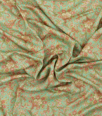 Aquamarine Printed Tussar Silk Saree With Floral Motifs-TU3633