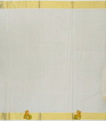 Off White Handloom Kerala Cotton Saree With Printed Krishna Motifs-KEC1003