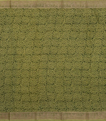 Green Printed Chanderi Cotton Saree With Zari Border-CC1601
