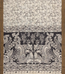 Cream Printed Kalamkari Cotton Saree With Zari Border-KAL1224