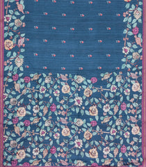 Indigo Printed Synthetic Tussar Silk Saree With Zari Border-SY0062