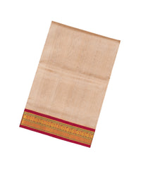 Taupe Handloom 9 Yards Korvai Silk Cotton Saree With Contrast Border-SC3751