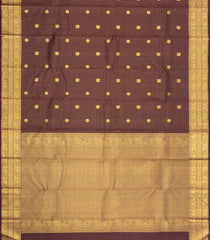 Dark Brown Handloom Kanchipuram Silk Saree With Zari Checks & Buttas-KA15885
