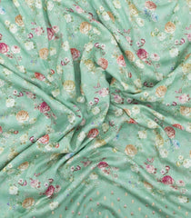 Turquoise Woven Chanderi Cotton Saree With Printed Motifs-CC1707