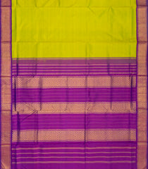 Light Green Handloom Kanchipuram Korvai 9 Yards Silk Saree With Purple Border