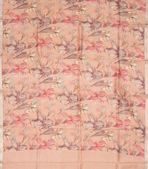 Baby Pink Handloom Tussar Silk Saree With Printed Floral Motifs-TU2683