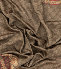 Dark Grey Woven Tussar Silk Saree With Printed Floral Motifs