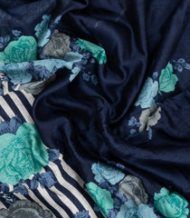 Midnight Blue Printed Chanderi Cotton Saree With Zari Border-CC1691