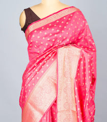 Light Peach Woven Art Tussar Silk Saree With Floral Motifs-BL4625