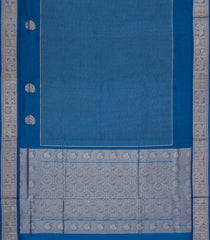 Blue Handloom Silk Cotton Saree With Checks & Buttas-SC4236