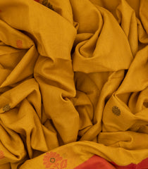 Mustard Handloom Bengal Cotton Saree With Kamalam Buttas-BG1085