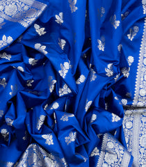 Blue Woven Dupion Silk Saree With Floral Buttas-DS0518