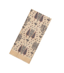 Taupe Woven Tussar Silk Saree With Printed Peach Floral Motifs-TU3177