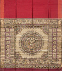 Crimson Handwoven Dupion Silk Saree With Printed Jaal Pallu