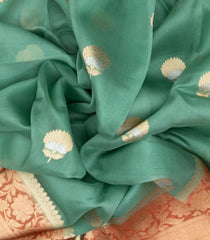 Aquamarine Handloom Banarasi Organza Silk Saree With Floral Buttas-BE1708
