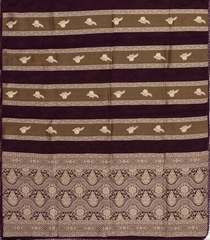 Dark Maroon Woven Synthetic Satin Saree With Floral Zari Motifs-BL4857