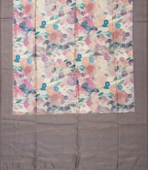 Cream Woven Synthetic Tussar Silk Saree With Printed Floral Motifs-BL3660