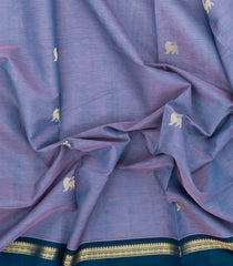 Grey Handloom Silk Cotton Saree With Buttas & Contrast Border-SC4591