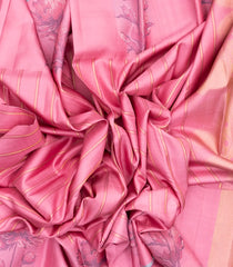 BubbleGum Pink Handloom Kanchipuram Silk Saree With Zari Stripes-KA12586