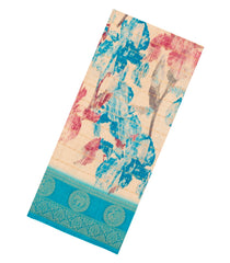Taupe Printed Synthetics Dola with Zari Stripes & Contrast Border-BL5164