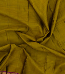 Olive Green Handloom Kanchipuram Silk Saree With Purple Border-KA15523