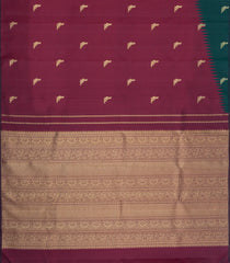 Bottle Green & Crimson Handloom Korvai Kanchipuram Rising Border Silk Saree-KA15898