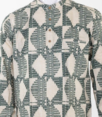 Olive green short kurta with abstract print-EW1112