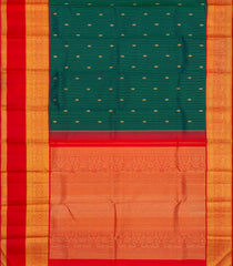Teal Handloom Korvai Kanchipuram Silk Saree With Stripes & Buttas-KA12618