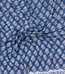 Blue Printed Jaipur Cotton Saree With Floral Motifs-JC1890