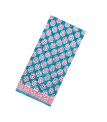 Cyan Printed Jaipur Cotton Saree With Floral Motifs-JC1446