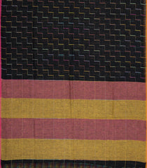 Black Woven Linen Saree With Chevron Stripes-LI0715
