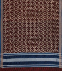 Dark Brown Printed Chanderi Cotton Saree With Bird Motifs-CC1446