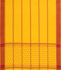 Yellow Handwoven Bengal Cotton Saree With Temple Stripes-BG1489