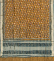 Mustard Printed Chanderi Cotton Saree With Bird Motifs-CC1606