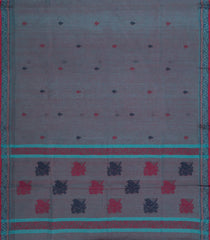 Steel Blue Handloom Bengal Cotton Saree With Floral Motifs-BG2001