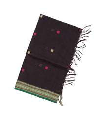 Black Handloom Kanchi Cotton Saree With Annam Buttas-KC1475