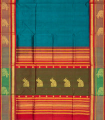 Cyan Handloom Silk Cotton Saree With Contrast Border-SC3660