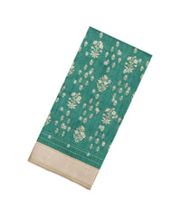 Sea Green Printed Tussar Silk Saree With Floral Motifs-TU3639