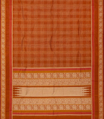 Rust Handloom Kanchi Cotton Saree With Checks