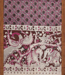 Pink Printed Kalamkari Cotton Saree With Zari Border-KAL1226