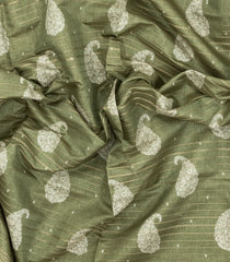 Cardamom Green Printed Synthetic Dola Silk Saree With Zari Stripes & Border-SY0304