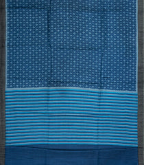 Indigo Printed Silk Saree With Floral Motifs & Contrast Border-PS0788