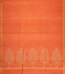 Orange Woven Tussar Silk Saree With Floral Motifs & Zari Border-TU3537