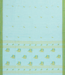 Turuqoise Handloom Bengal Cotton Saree With Parrot Buttas-BG1697